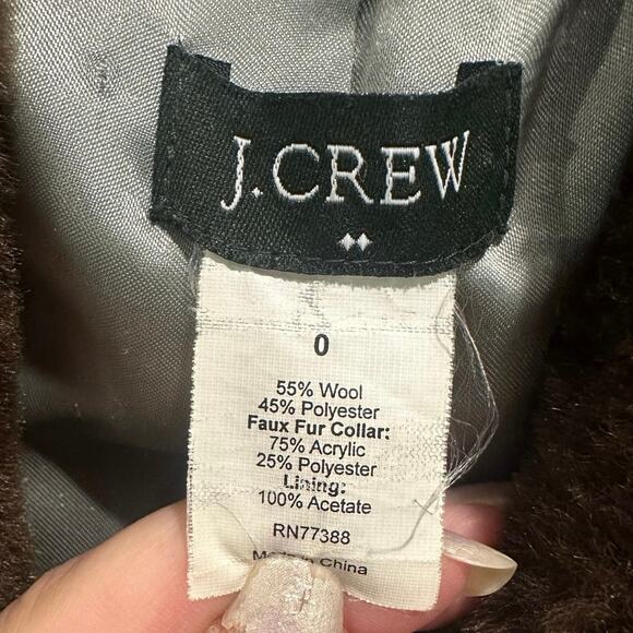 J.Crew Early 2000s Green Wool Tweed Pea Coat Faux Fur Collar Rare Heritage 0 - Picture 9 of 11